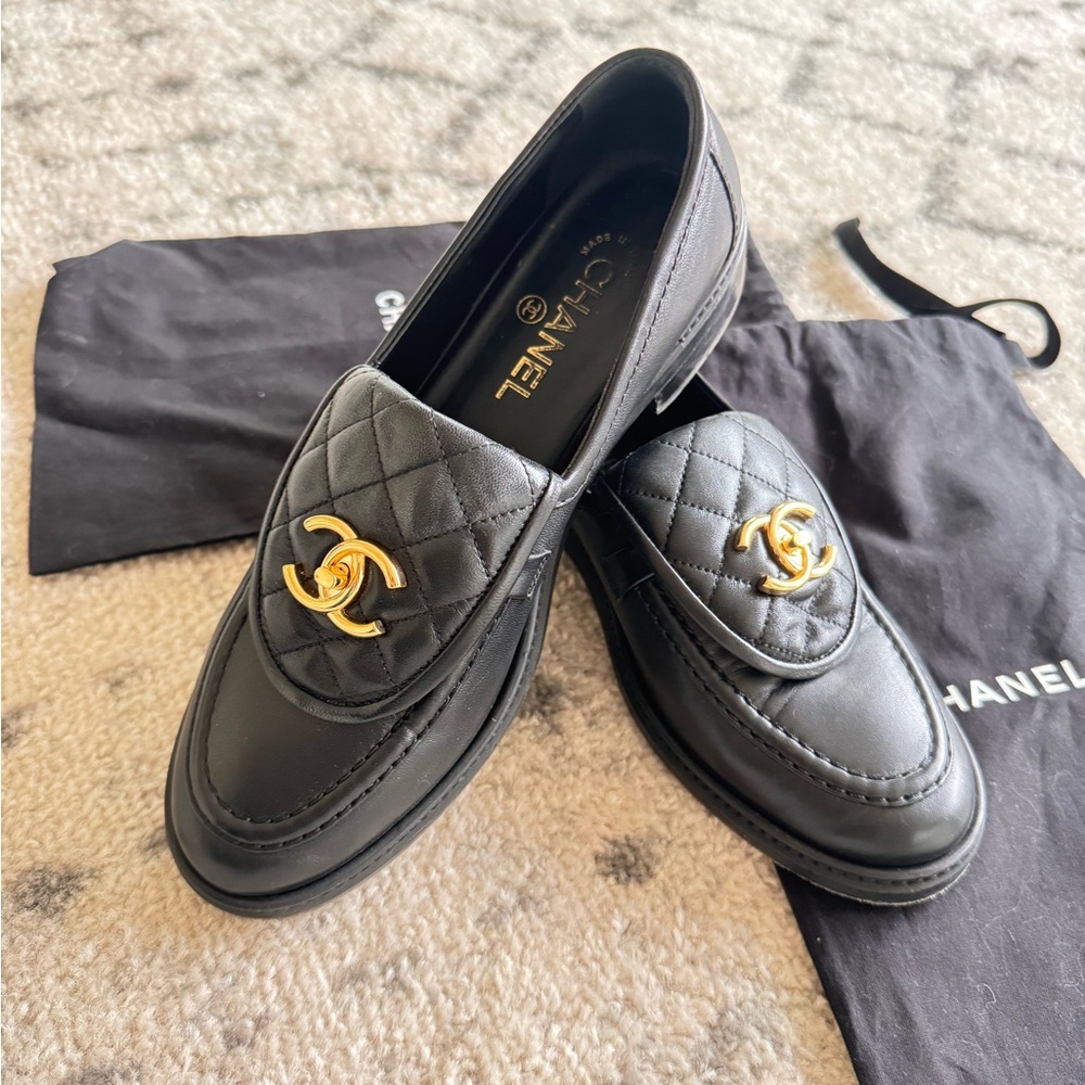 Chanel Black Leather Loafers